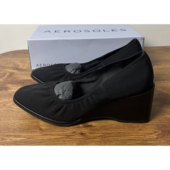 Aerosoles Airlie Black Wedge Heel Dress Shoes Slip On Womens Size 8M - Picture 1 of 7